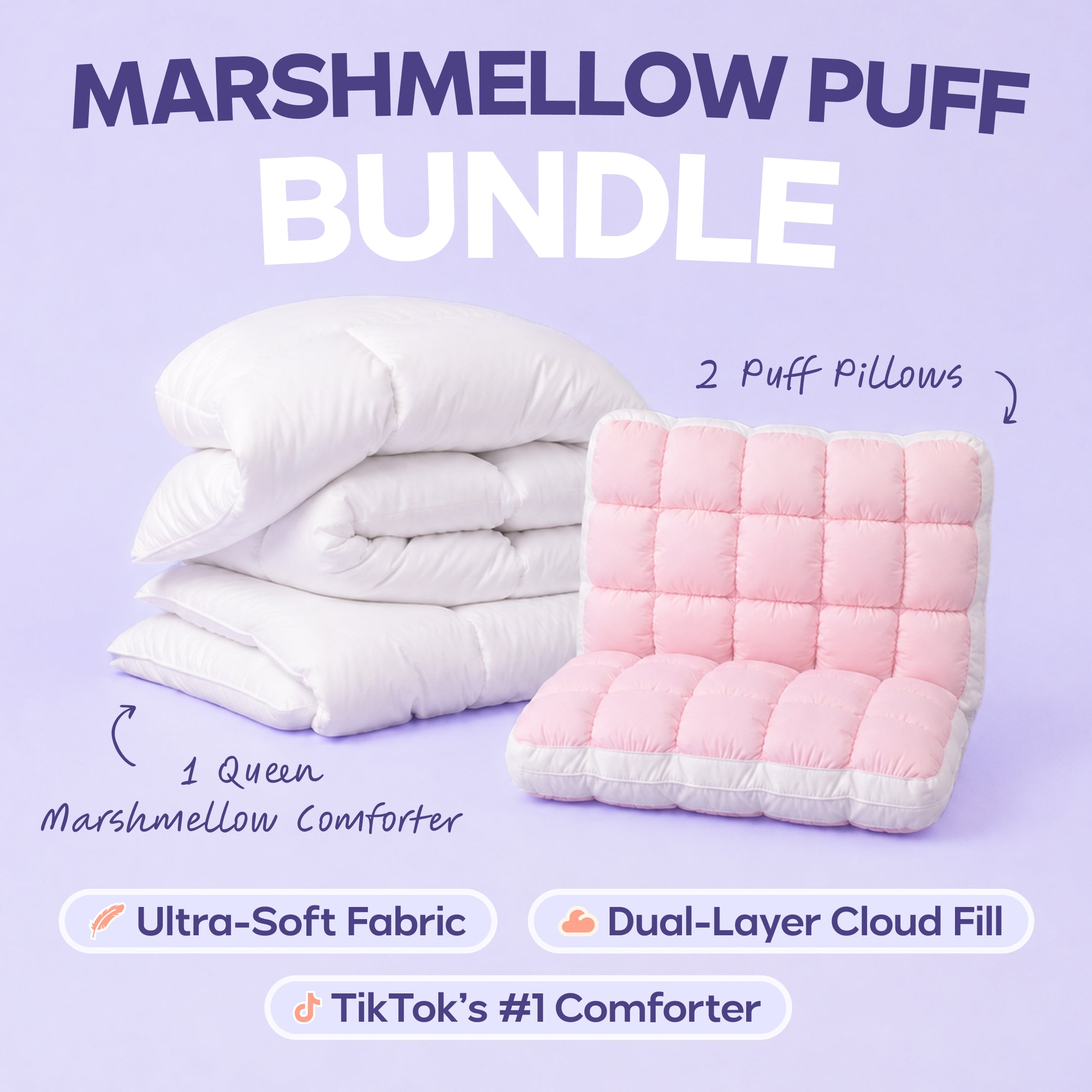 MarshMellow Comforter + 2 Puff Pillows